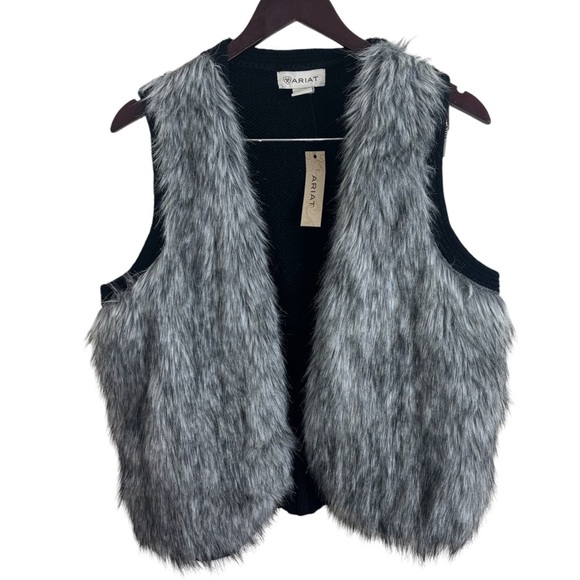 NWT Ariat Emma Faux Fur Black Vest Open Front Wool Blend Western Women’s Size XL - Picture 1 of 5